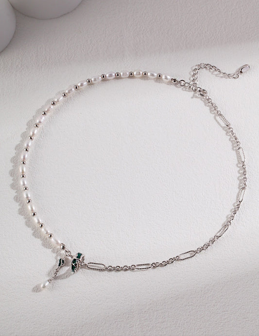 Drop Glazed Sterling Silver Pearl Necklace